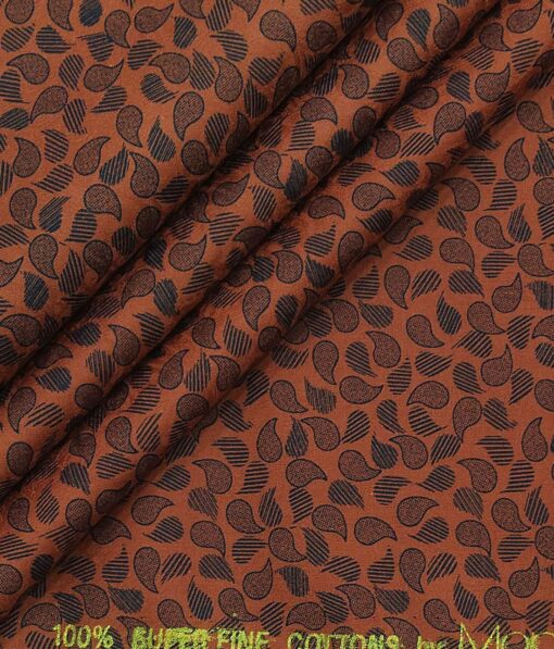 Monza Brick Red 100% Superfine Cotton Dark Blue Printed Shirt Fabric (1.60 M)