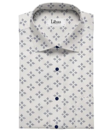 Monza White 100% Superfine Cotton Royal Blue Printed Shirt Fabric (1.60 M)