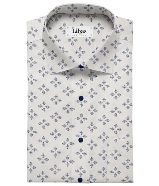 Monza White 100% Superfine Cotton Royal Blue Printed Shirt Fabric (1.60 M)