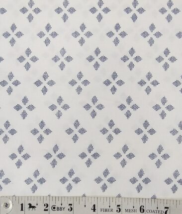 Monza White 100% Superfine Cotton Royal Blue Printed Shirt Fabric (1.60 M)