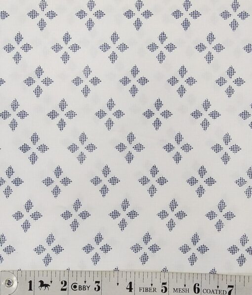 Monza White 100% Superfine Cotton Royal Blue Printed Shirt Fabric (1.60 M)