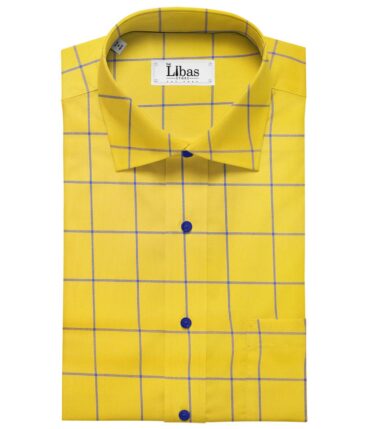 Monza Bright Yellow 100% Superfine Cotton Royal Blue Broad Checks Shirt Fabric (1.60 M)