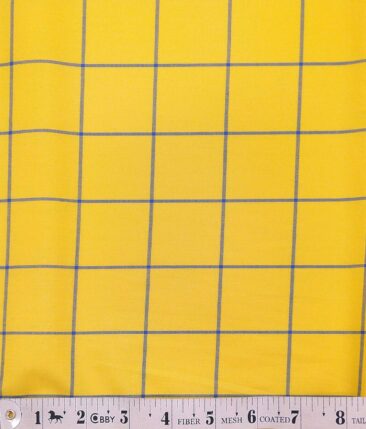 Monza Bright Yellow 100% Superfine Cotton Royal Blue Broad Checks Shirt Fabric (1.60 M)
