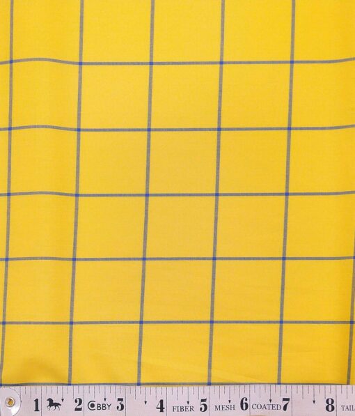 Monza Bright Yellow 100% Superfine Cotton Royal Blue Broad Checks Shirt Fabric (1.60 M)