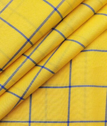 Monza Bright Yellow 100% Superfine Cotton Royal Blue Broad Checks Shirt Fabric (1.60 M)