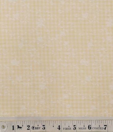 Monza Yellowish Beige Checks 100% Superfine Cotton Jacquard Weave Self Design Shirt Fabric (1.60 M)
