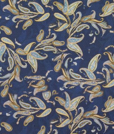 Mark & Peanni Blue Terry Rayon Multi Color Floral Print Jute Weave Unstitched Blazer or Bandhgala Fabric (2 M)