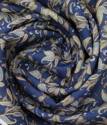 Mark & Peanni Blue Terry Rayon Multi Color Floral Print Jute Weave Unstitched Nehru Jacket Fabric (1 M)