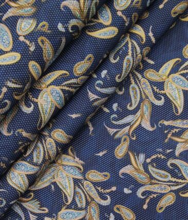 Mark & Peanni Blue Terry Rayon Multi Color Floral Print Jute Weave Unstitched Nehru Jacket Fabric (1 M)