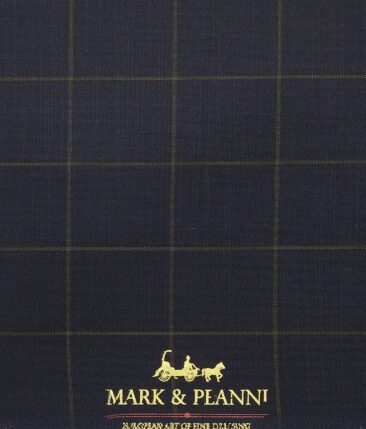 Mark & Peanni Dark Navy Blue base Brown Checks Terry Rayon Unstitched Fabric (1.25 Mtr) For Trouser