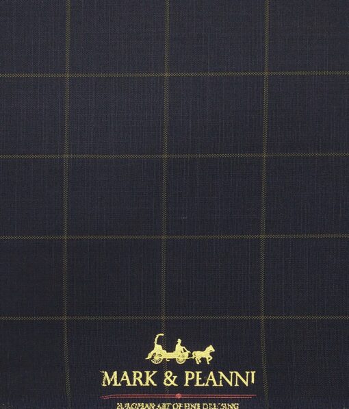 Mark & Peanni Dark Navy Blue base Brown Checks Terry Rayon Unstitched Fabric (1.25 Mtr) For Trouser