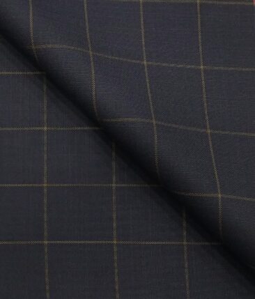 Mark & Peanni Dark Navy Blue base Brown Checks Terry Rayon Unstitched Fabric (1.25 Mtr) For Trouser