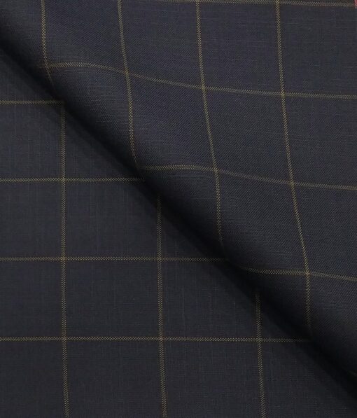 Mark & Peanni Dark Navy Blue base Brown Checks Terry Rayon Unstitched Fabric (1.25 Mtr) For Trouser