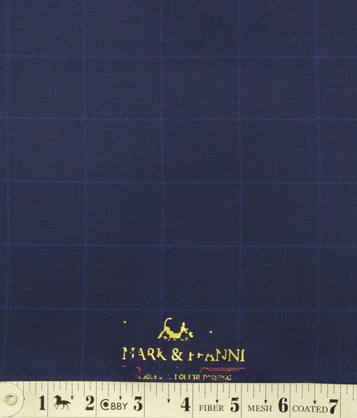Mark & Peanni Dark Royal Blue Checks Terry Rayon Unstitched Fabric (1.25 Mtr) For Trouser