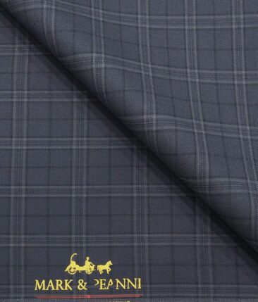 Mark & Peanni Slate Greyish Blue Checks Terry Rayon Unstitched Fabric (1.25 Mtr) For Trouser