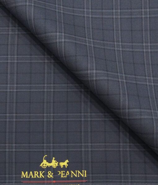 Mark & Peanni Slate Greyish Blue Checks Terry Rayon Unstitched Fabric (1.25 Mtr) For Trouser