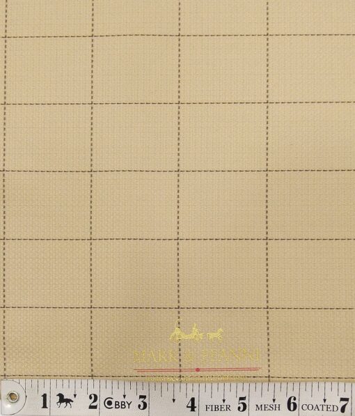 Mark & Peanni Beige base Brown Structured Checks Terry Rayon Unstitched Fabric (1.25 Mtr) For Trouser