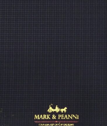 Mark & Peanni Dark Blue Self Checks Terry Rayon Unstitched Fabric (1.25 Mtr) For Trouser