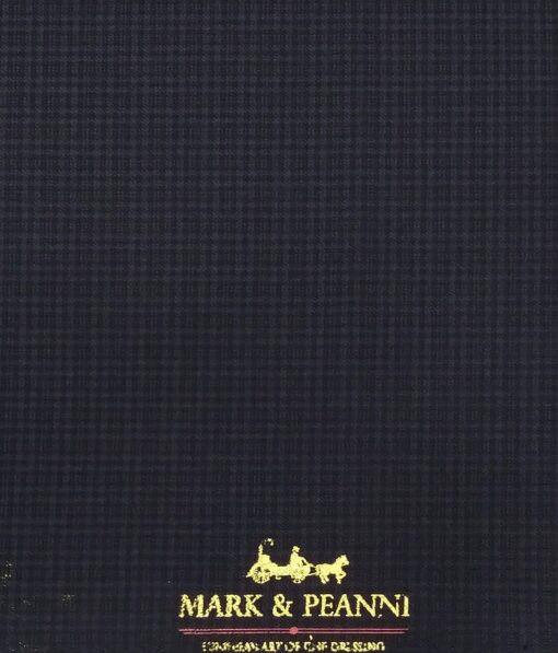 Mark & Peanni Dark Blue Self Checks Terry Rayon Unstitched Fabric (1.25 Mtr) For Trouser