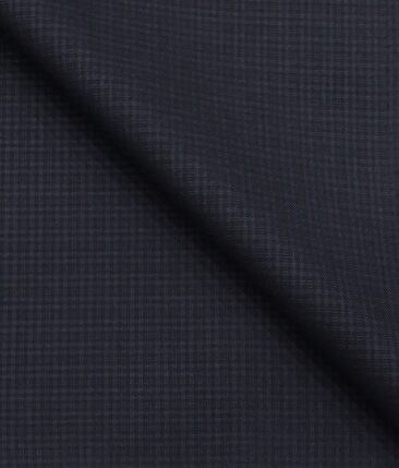 Mark & Peanni Dark Blue Self Checks Terry Rayon Unstitched Fabric (1.25 Mtr) For Trouser