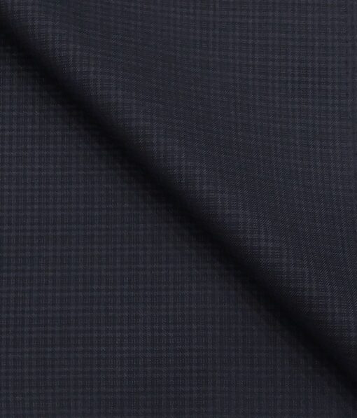 Mark & Peanni Dark Blue Self Checks Terry Rayon Unstitched Fabric (1.25 Mtr) For Trouser