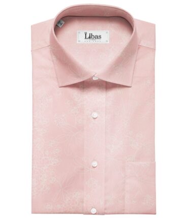 Nemesis Light Baby Pink 100% Egyptian Cotton White Floral Print Shirt Fabric (1.60 M)