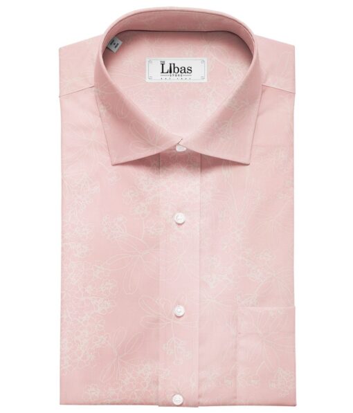 Nemesis Light Baby Pink 100% Egyptian Cotton White Floral Print Shirt Fabric (1.60 M)