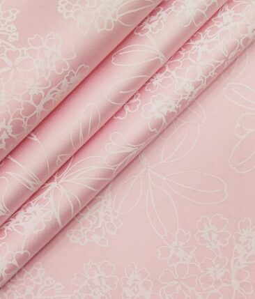 Nemesis Light Baby Pink 100% Egyptian Cotton White Floral Print Shirt Fabric (1.60 M)