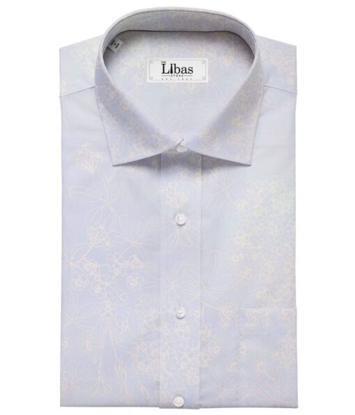 Nemesis Light Baby Blue 100% Egyptian Cotton White Floral Print Shirt Fabric (1.60 M)