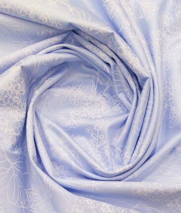 Nemesis Light Baby Blue 100% Egyptian Cotton White Floral Print Shirt Fabric (1.60 M)