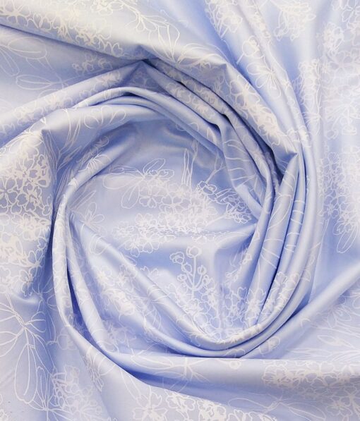 Nemesis Light Baby Blue 100% Egyptian Cotton White Floral Print Shirt Fabric (1.60 M)