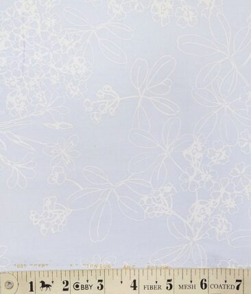 Nemesis Light Baby Blue 100% Egyptian Cotton White Floral Print Shirt Fabric (1.60 M)