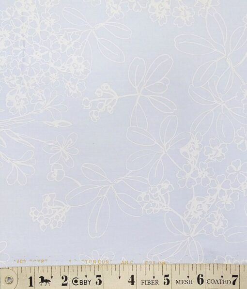 Nemesis Light Baby Blue 100% Egyptian Cotton White Floral Print Shirt Fabric (1.60 M)
