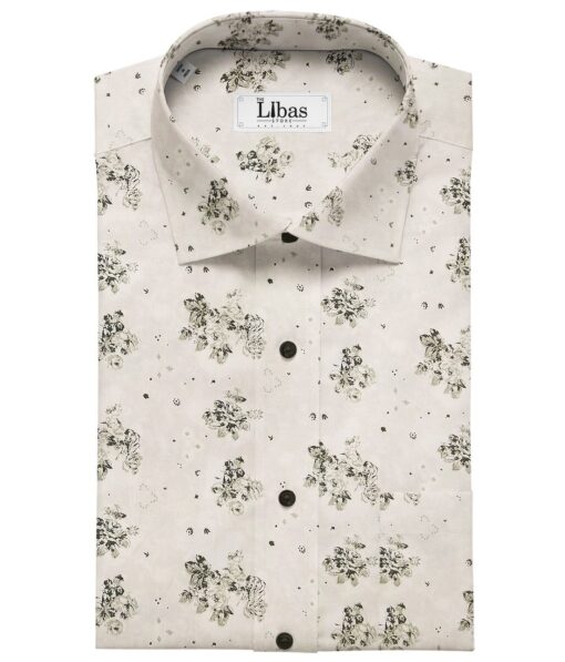 Nemesis Off-White 100% Egyptian Cotton Green Floral Print Shirt Fabric (1.60 M)