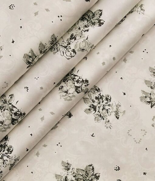 Nemesis Off-White 100% Egyptian Cotton Green Floral Print Shirt Fabric (1.60 M)