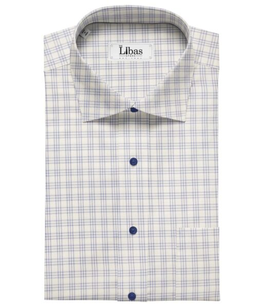 Nemesis White Oxford Weave 100% Egyptian Cotton Blue Checks Shirt Fabric (1.60 M)