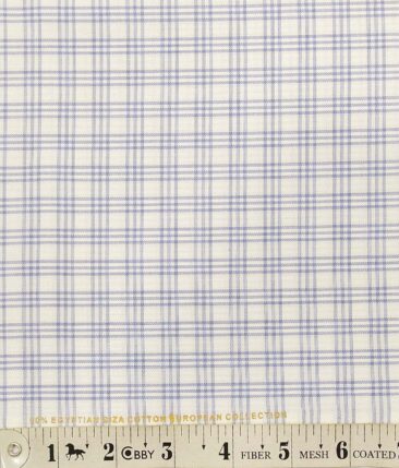 Nemesis White Oxford Weave 100% Egyptian Cotton Blue Checks Shirt Fabric (1.60 M)
