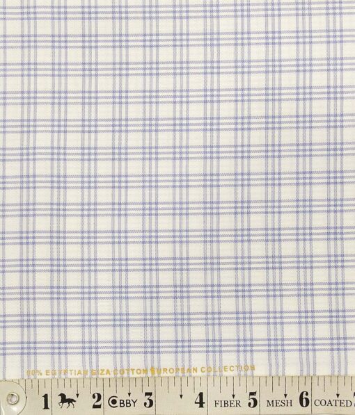 Nemesis White Oxford Weave 100% Egyptian Cotton Blue Checks Shirt Fabric (1.60 M)