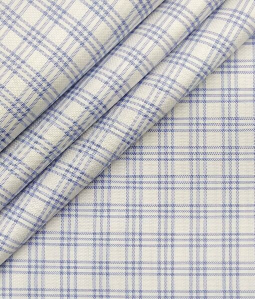 Nemesis White Oxford Weave 100% Egyptian Cotton Blue Checks Shirt Fabric (1.60 M)