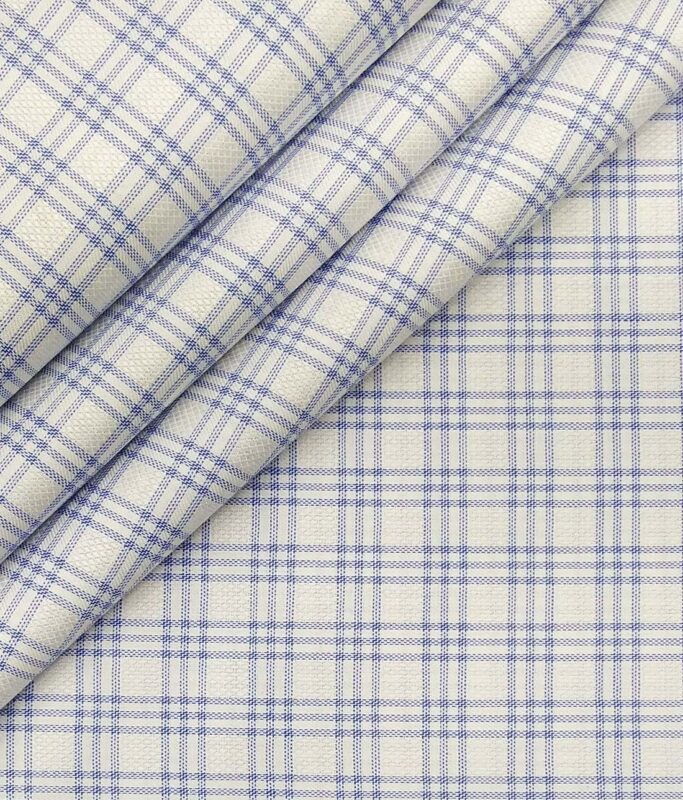 Nemesis White Oxford Weave 100% Egyptian Cotton Blue Checks Shirt Fabric (1.60 M)