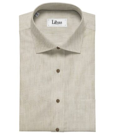 Raymond Off-White 100% Pure Linen 70 LEA Brown Striped Shirt Fabric (1.60 M)