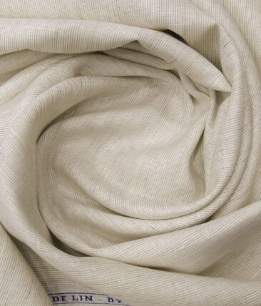 Raymond Off-White 100% Pure Linen 70 LEA Brown Striped Shirt Fabric (1.60 M)