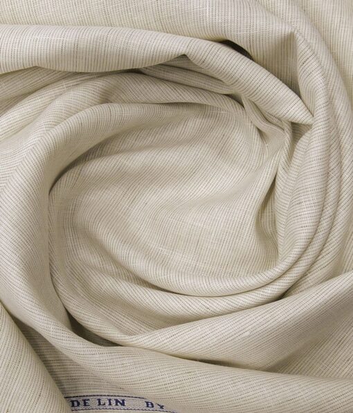 Raymond Off-White 100% Pure Linen 70 LEA Brown Striped Shirt Fabric (1.60 M)