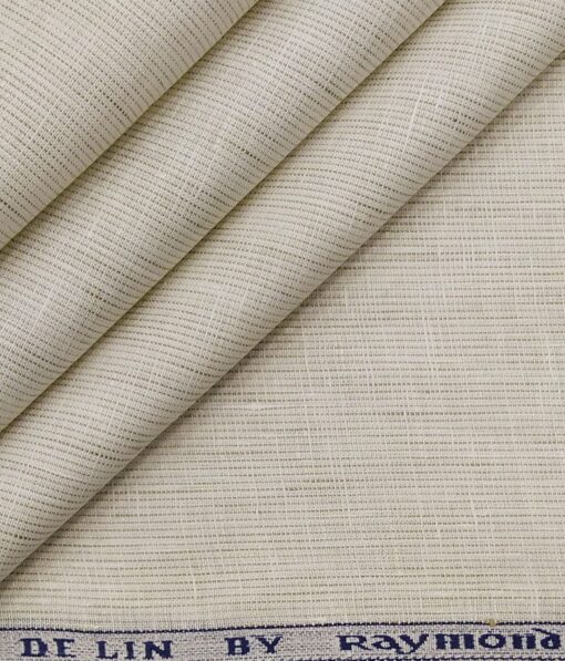 Raymond Off-White 100% Pure Linen 70 LEA Brown Striped Shirt Fabric (1.60 M)