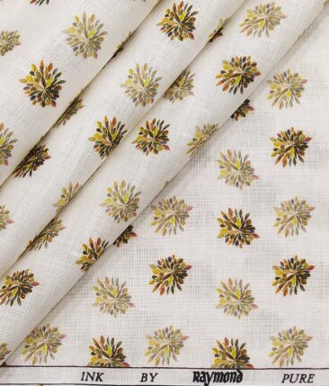 Raymond Off-White 100% Pure Linen 70 LEA Multi Color Digital Floral Print Shirt Fabric (1.60 M)