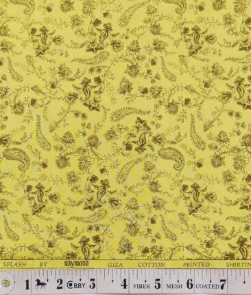 Raymond Corn Yellow 100% Giza Cotton Brown Floral Print Shirt Fabric (1.60 M)