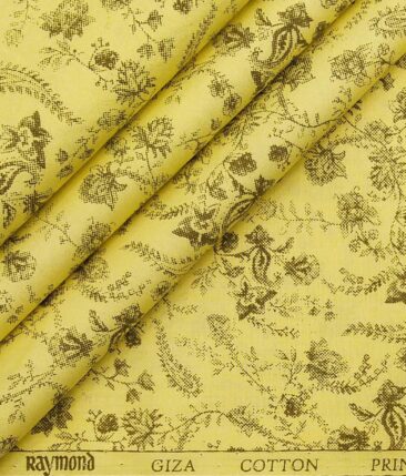 Raymond Corn Yellow 100% Giza Cotton Brown Floral Print Shirt Fabric (1.60 M)