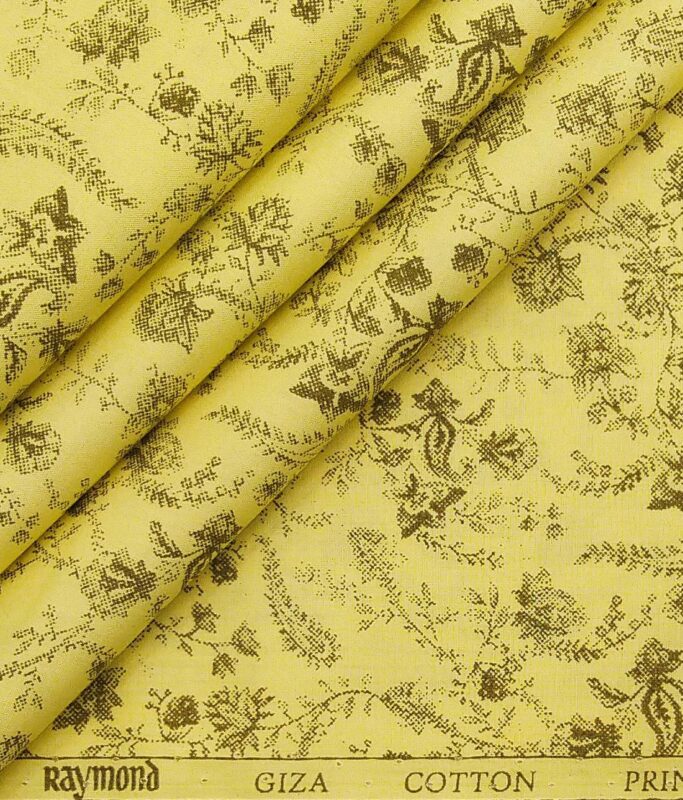 Raymond Corn Yellow 100% Giza Cotton Brown Floral Print Shirt Fabric (1.60 M)