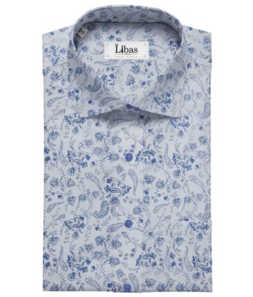 Raymond Sky Blue 100% Giza Cotton Royal Blue Floral Print Shirt Fabric (1.60 M)