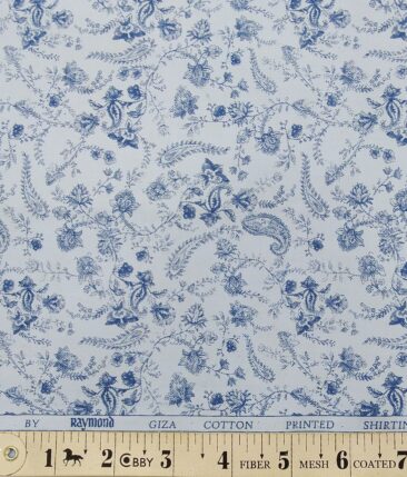 Raymond Sky Blue 100% Giza Cotton Royal Blue Floral Print Shirt Fabric (1.60 M)